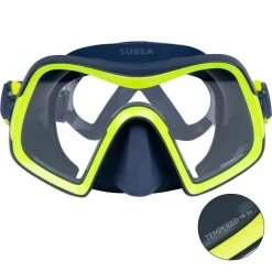 Masque De Plongée Sous Marine SCD 500 V2 Mono-hublot Jupe Bleue Cerclage Jaune -Freedive Soldes masque de plongee sous marine scd 500 v2 mono hublot jupe bleue cerclage jaune 1