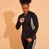 Tee Shirt Zippé Manches Longes Femme Aquagym Aquabike LIA KAKI -Freedive Soldes tee shirt zippe manches longes femme aquagym aquabike lia kaki