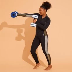 Tee Shirt Zippé Manches Longes Femme Aquagym Aquabike LIA KAKI -Freedive Soldes tee shirt zippe manches longes femme aquagym aquabike lia kaki 3