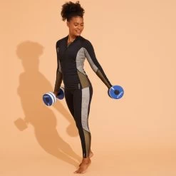 Tee Shirt Zippé Manches Longes Femme Aquagym Aquabike LIA KAKI -Freedive Soldes tee shirt zippe manches longes femme aquagym aquabike lia kaki 5