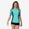 Top Anti UV Manches Courtes Femme Néoprène 1 Mm - Turquoise Fleurs -Freedive Soldes top anti uv manches courtes femme neoprene 1 mm turquoise fleurs