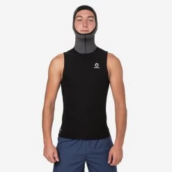 Top Plongée Avec Cagoule Néoprène 3/2mm - Noir/Gris -Freedive Soldes top plongee avec cagoule neoprene 32mm noirgris 1